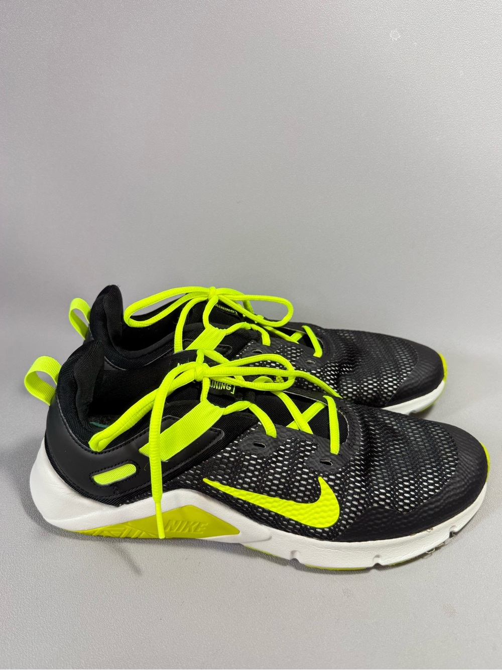 Nike Legend Essential Black & Neon Yellow Athletic Sneakers